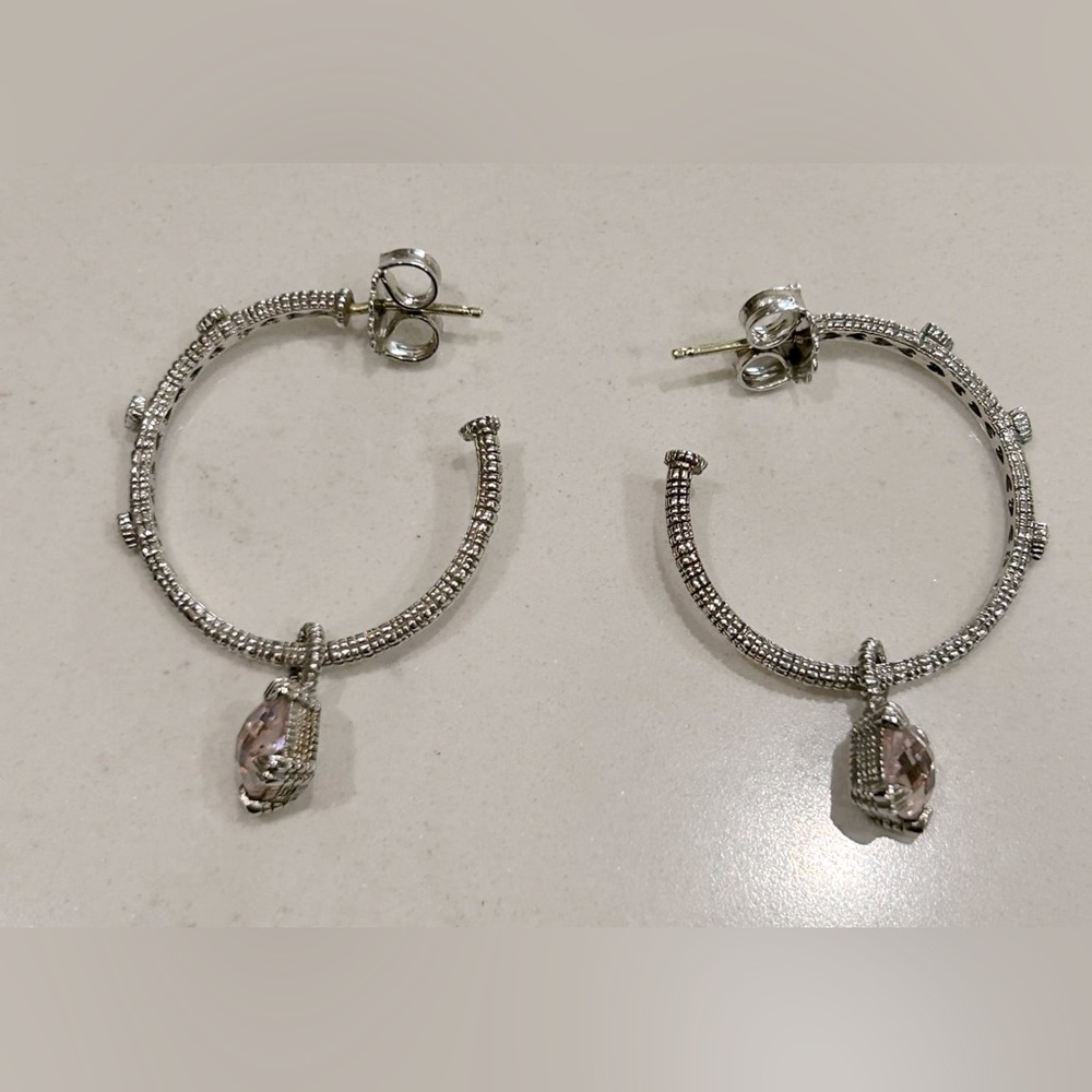 Judith Ripka Sterling Silver earrings with pink cz dangles